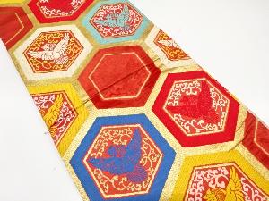 アンティーク　亀甲に鳳凰模様織出し丸帯（着用可）